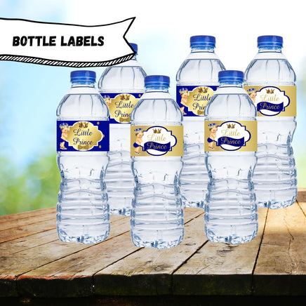 Royal Blue and Gold Little Prince Water Bottle Labels Brunette