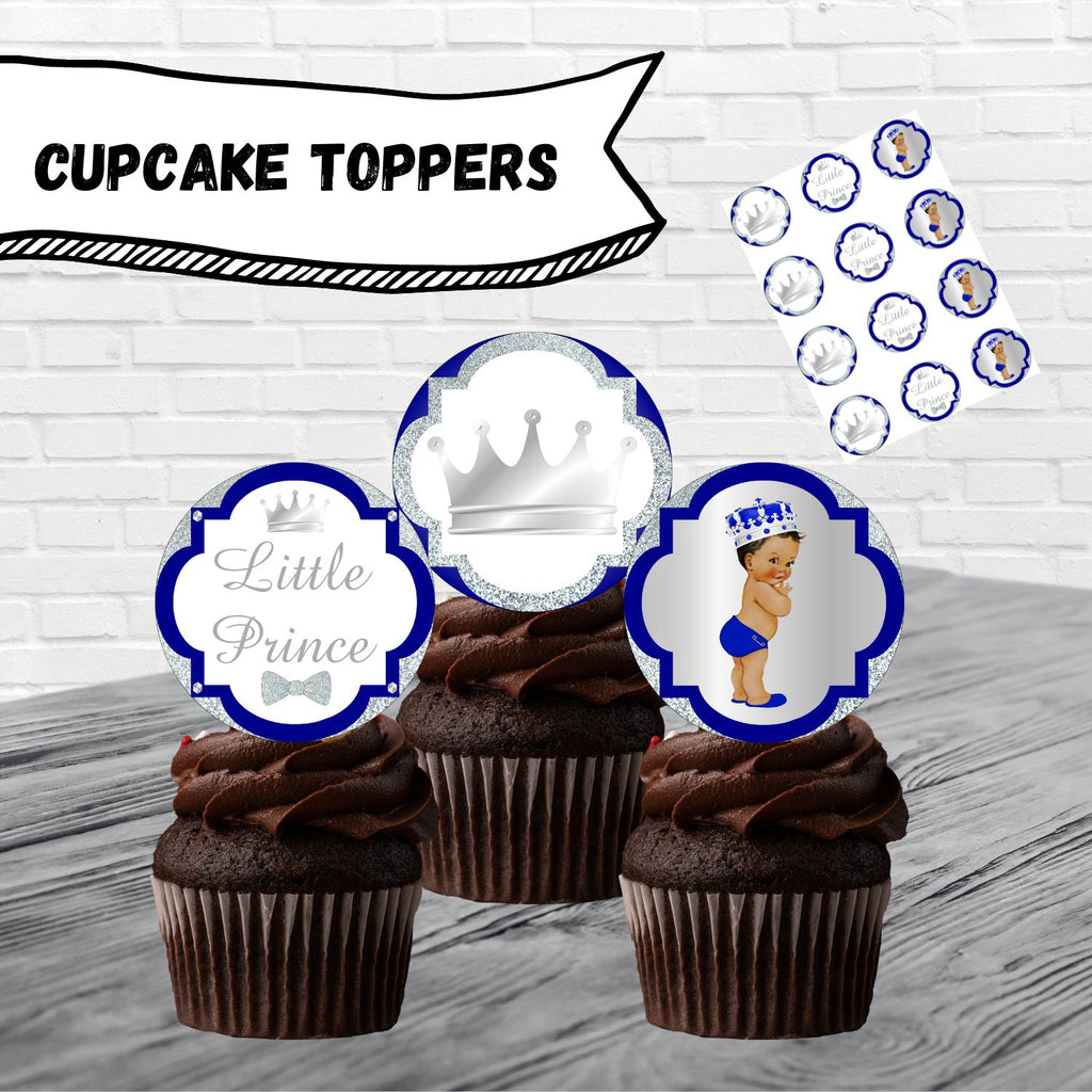 Royal Blue and Silver Little Prince Cupcake Toppers Brown