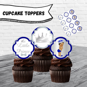 Royal Blue and Silver Little Prince Cupcake Toppers Brown