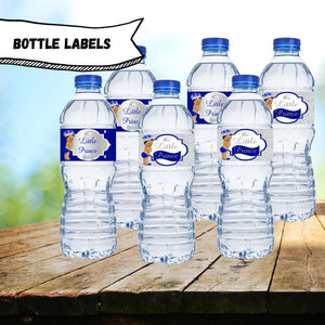 Royal Blue and Silver Little Prince Water Bottle Labels Brown