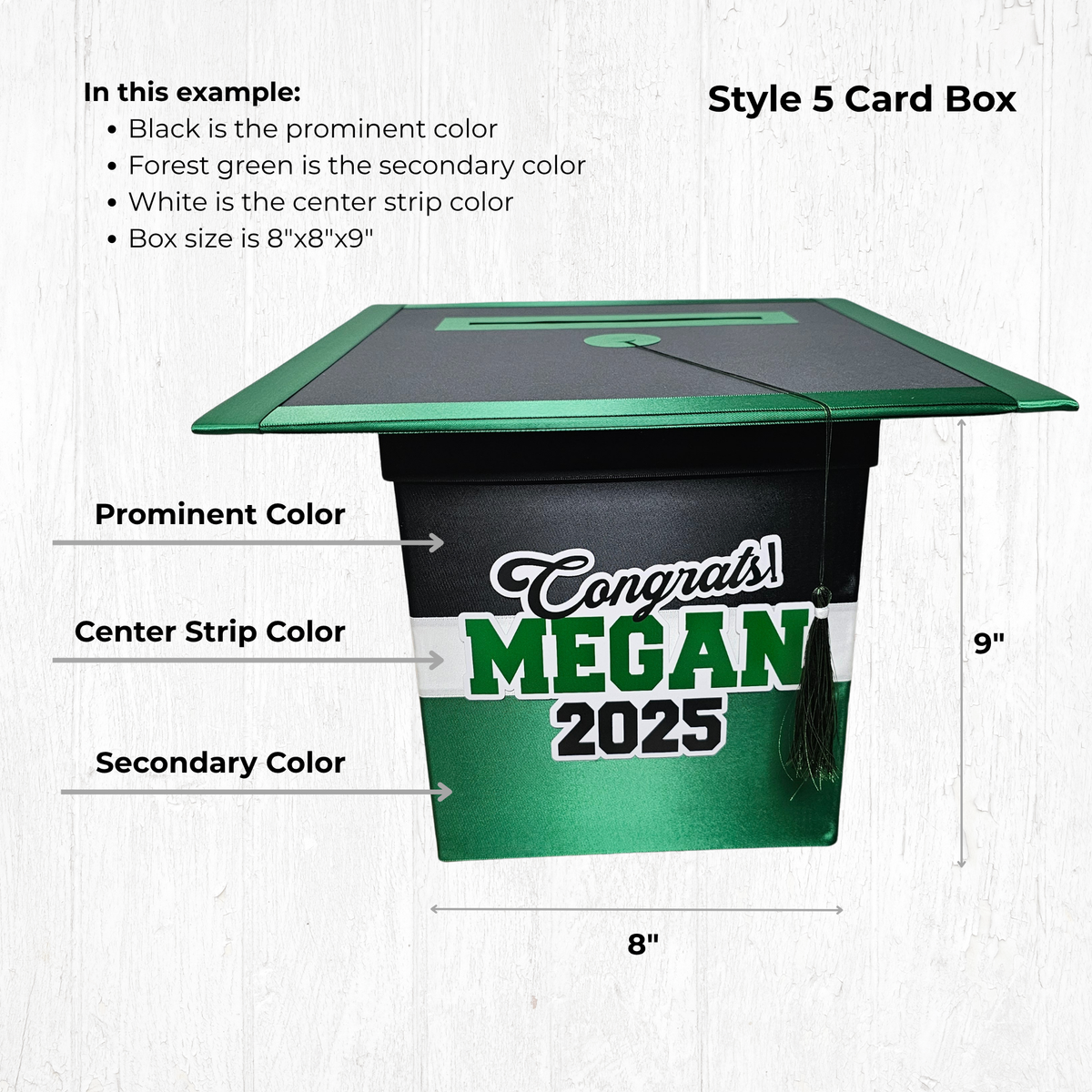 Black, Forest Green and White Graduation Card Box, Style 5
