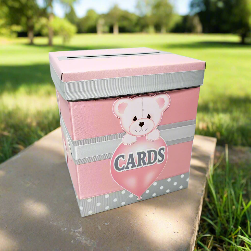 Baby Girl Bear Baby Shower Card Box