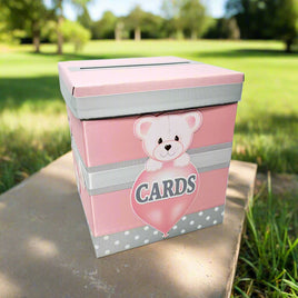 Baby Girl Bear Baby Shower Card Box