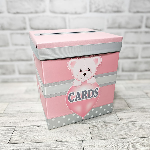 Baby Girl Bear Baby Shower Card Box