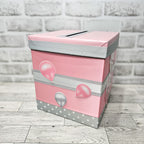 Baby Girl Bear Baby Shower Card Box, Pink & Gray