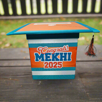 Graduation Cap Card Box, Orange, Teal, White Style 7
