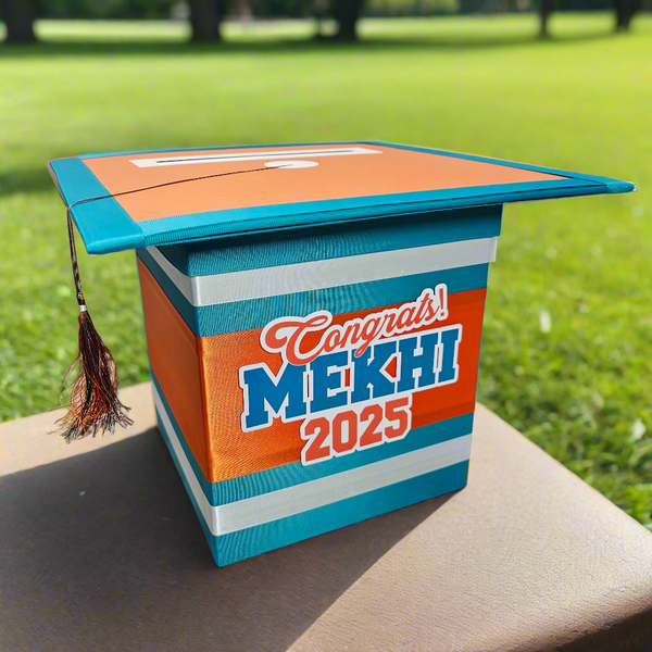 Orange, Teal, and White Graduation Card Box