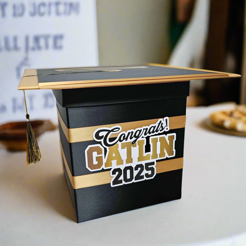 Black and Antique Gold Graduation Card Box