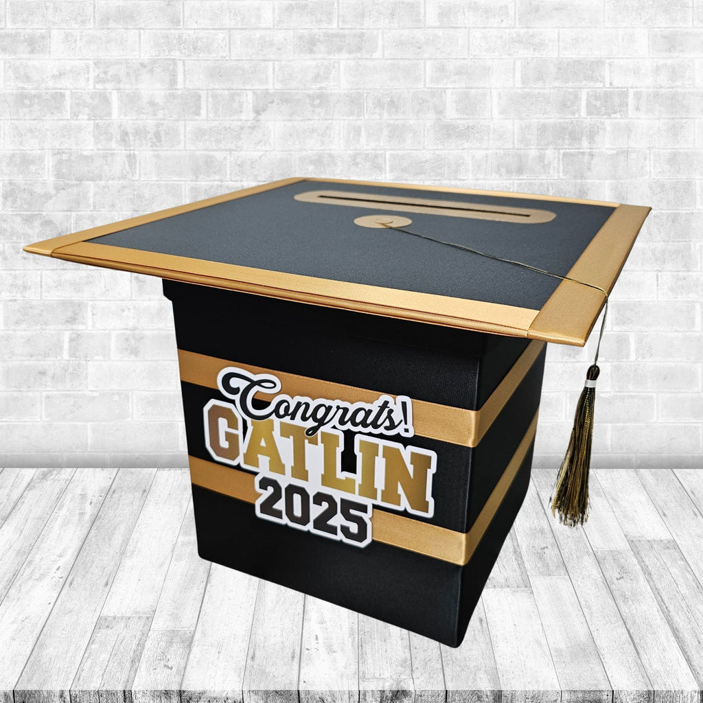 Black and Antique Gold Graduation Card Box, Style 2