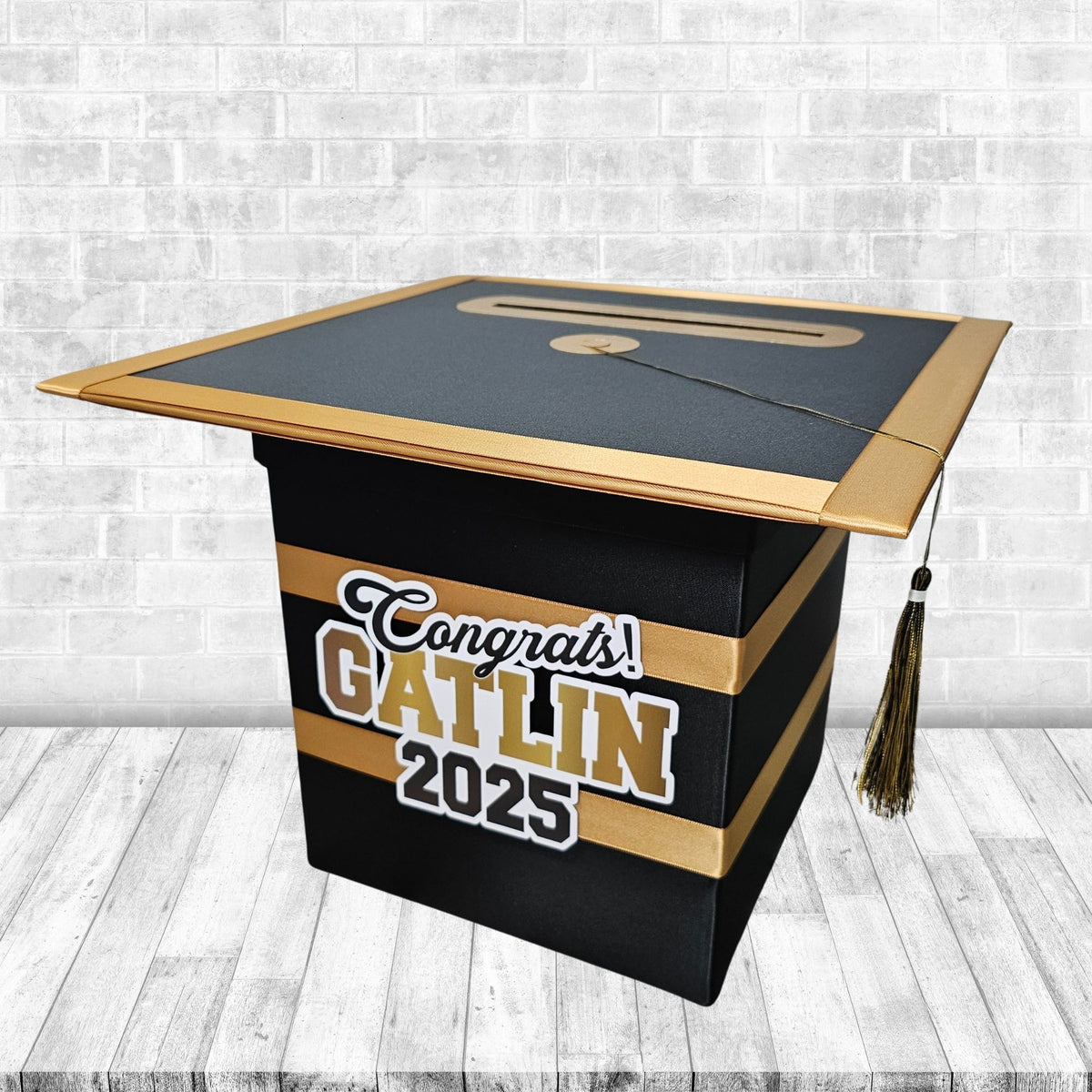 Black and Antique Gold Graduation Card Box, Style 2
