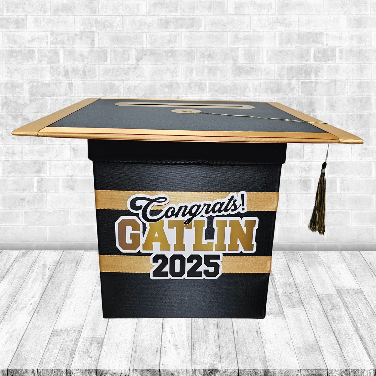 Black and Antique Gold Graduation Card Box, Style 2