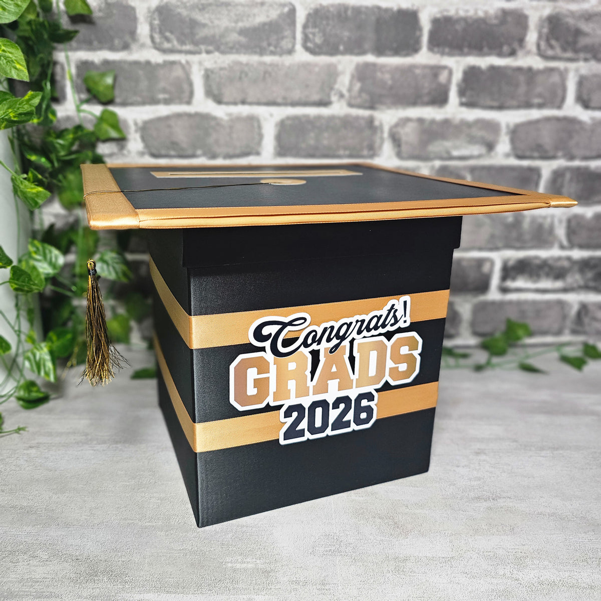 Black and Antique Gold Graduation Card Box, Style 2