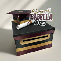 Graduation Card Box - Burgundy, Light Gold 10x10