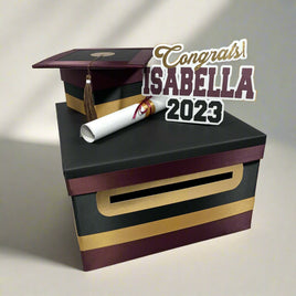 Graduation Card Box - Burgundy, Light Gold 10x10