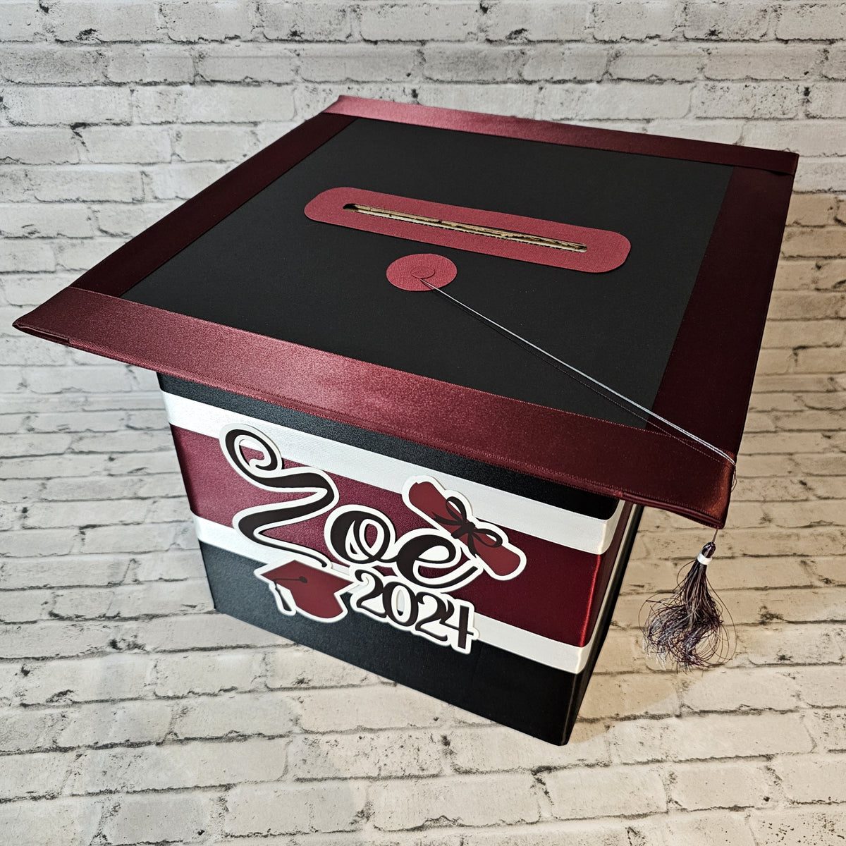Large Graduation Cap Card Box, Black, Burgundy, White