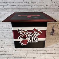 Large Graduation Cap Card Box - Black, Burgundy, White 10x10x10
