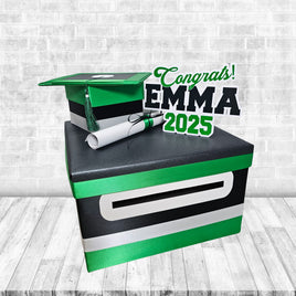 Black, Emerald Green, and White Graduation Card Box