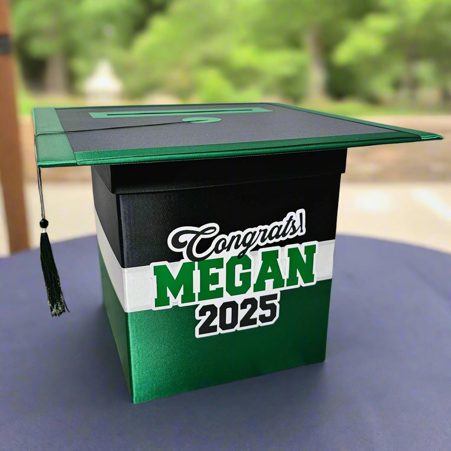 Black, Forest Green, White 8x8 Graduation Card Box Style 5| Nepheryn Party