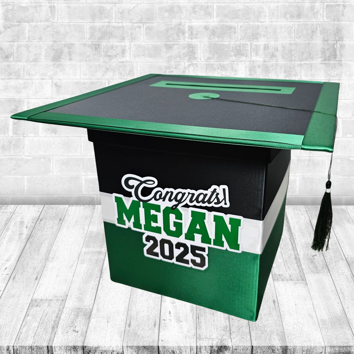 Black, Forest Green and White Graduation Card Box, Style 5