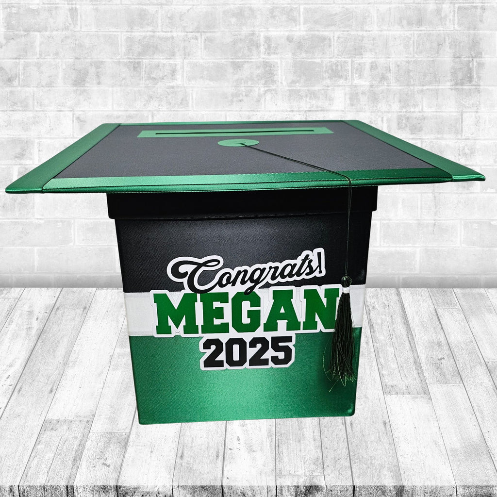 Black, Forest Green and White Graduation Card Box, Style 5
