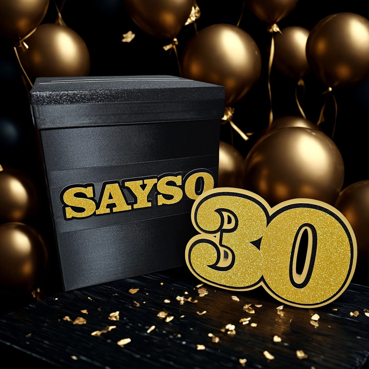 Black and Gold Birthday Party Card Box