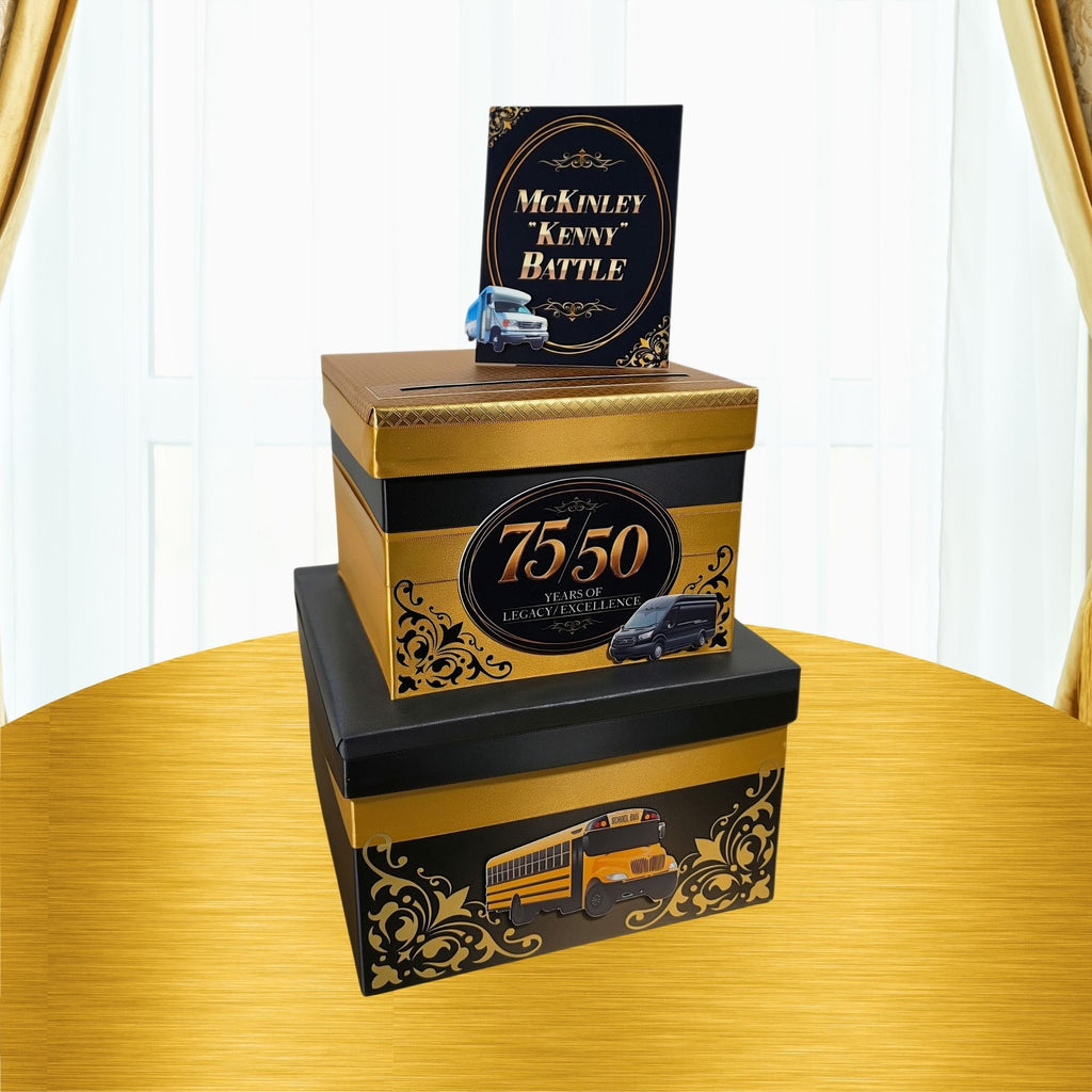 Custom Birthday Card Box, Black and Gold