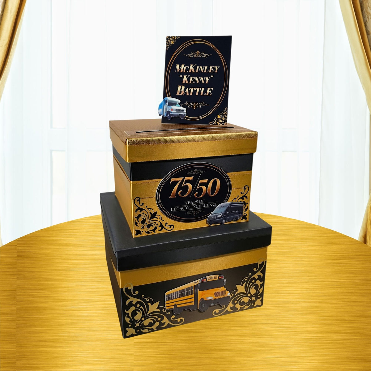 Custom Birthday Card Box, Black and Gold