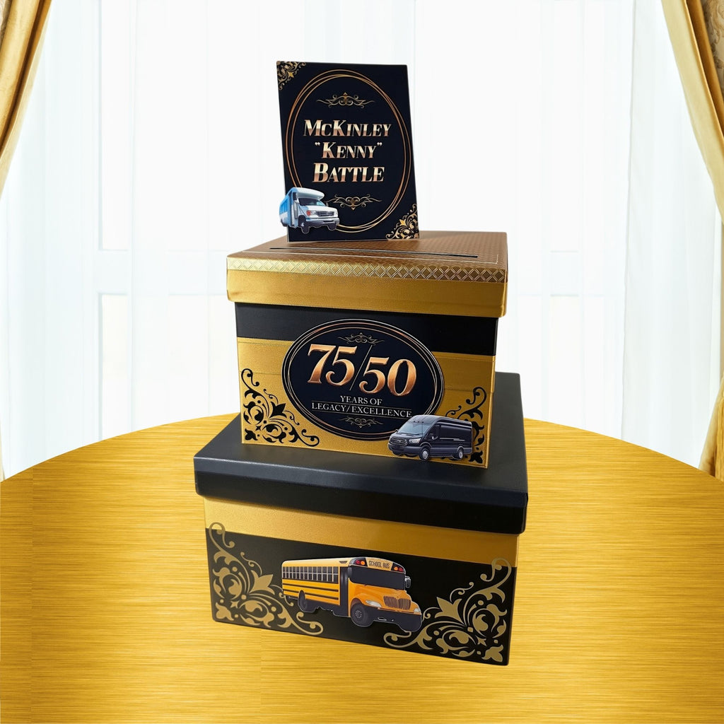 Custom Birthday Card Box, Black and Gold