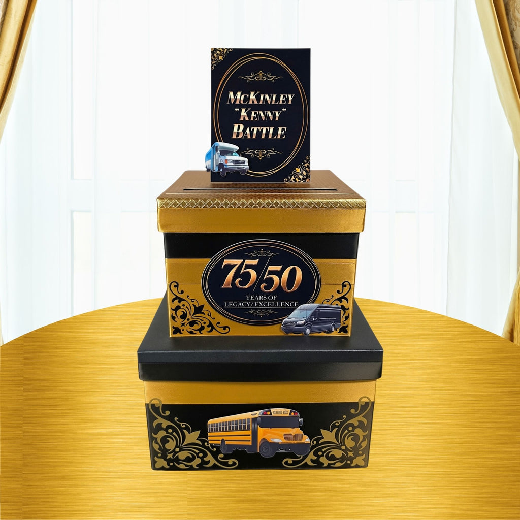 Custom Birthday Card Box, Black and Gold