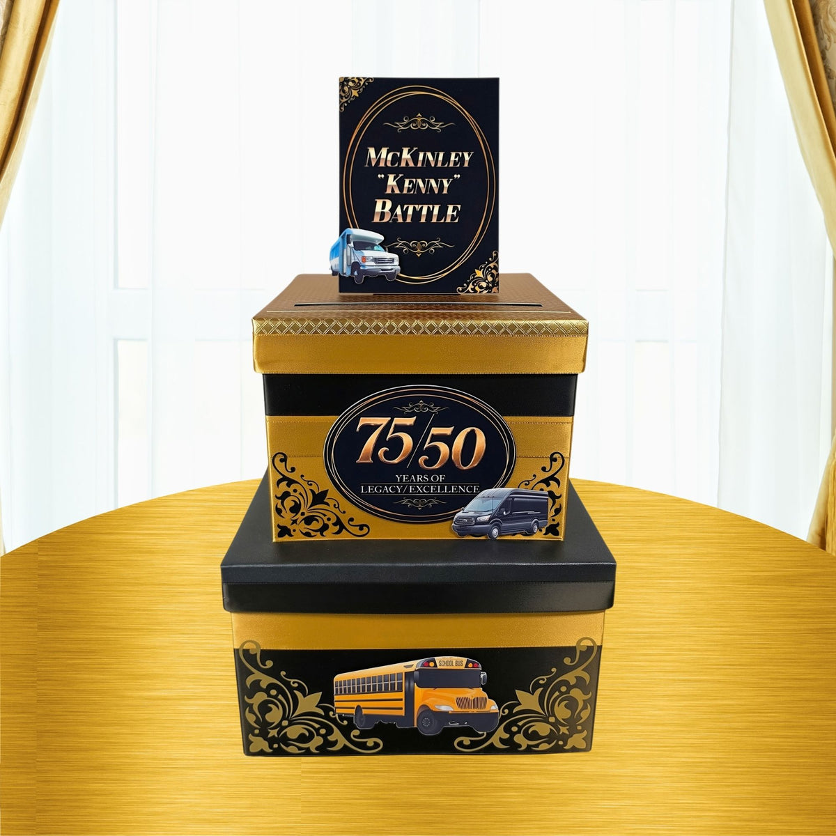 Custom Birthday Card Box, Black and Gold