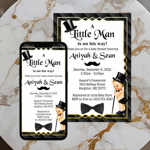 Black and Gold Little Man Invitation