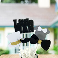 Little Man Centerpiece Sticks - Black, White, Gray, Gold