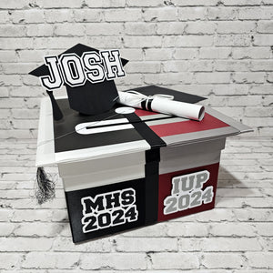 High School to Graduation Card Box, 10x10 - Black, Maroon