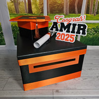 Black, Orange, and White Graduation Card Box, 10x10x6