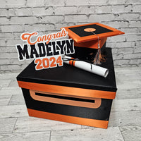 Graduation Card Box - Black, Orange 10x10
