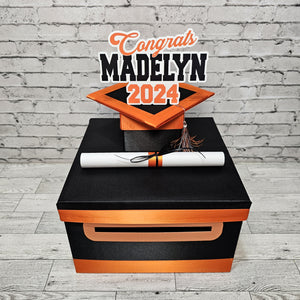 Graduation Card Box - Black, Orange 10x10