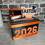 Black, Orange, and White Graduation Card Box, 10x10x6