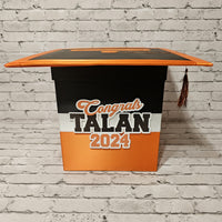 Graduation Cap Card Box - Orange, Black, White 8x8 Style 5
