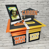 Black, Orange, and Yellow Gold High School College Grad Card Box
