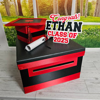 Black, Red, and White Grad Card Box, 10x10x6