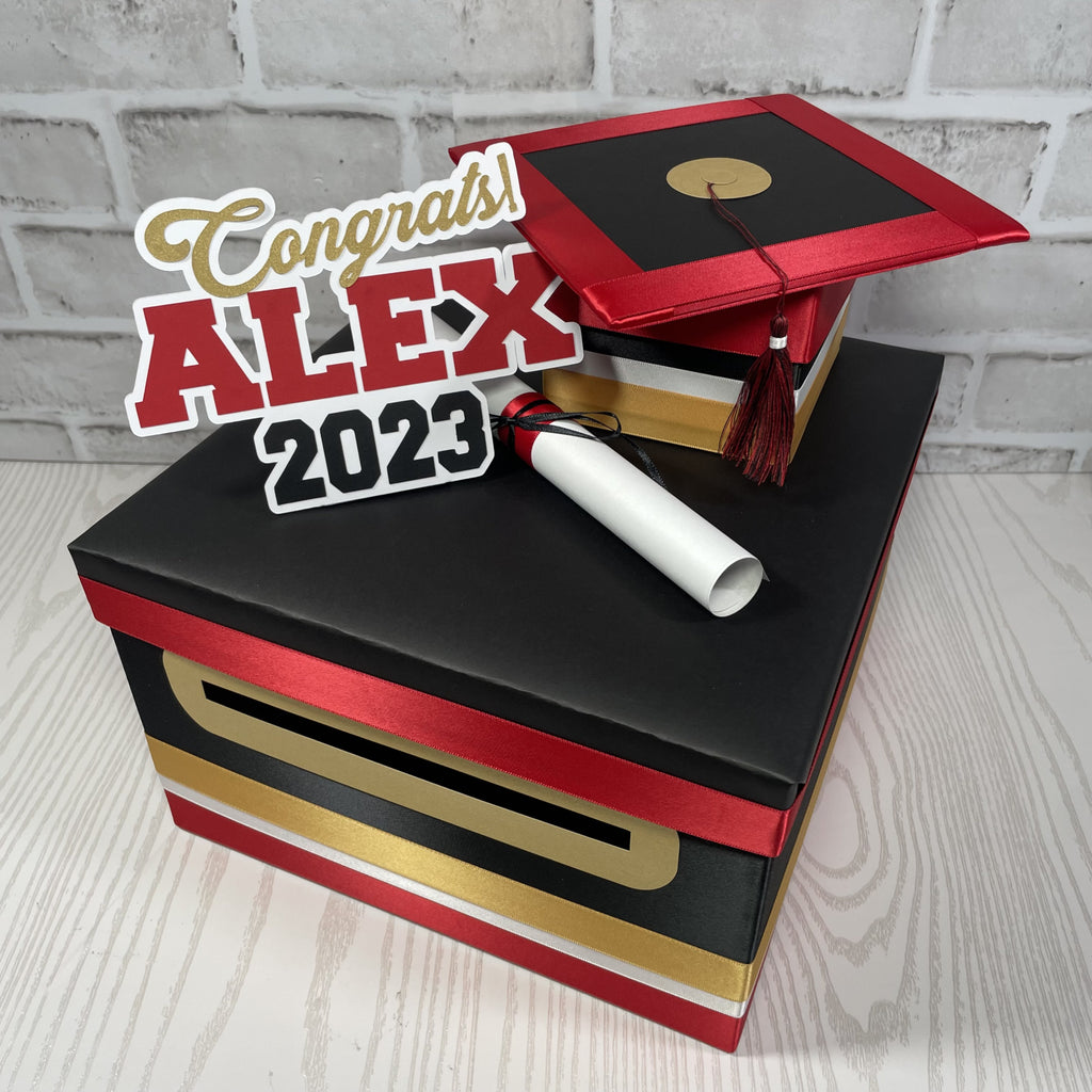 Black, Red, Old Gold, & White 10x10 Graduation Money Box