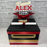 Black, Red, Old Gold, & White 10x10 Graduation Party Card Box
