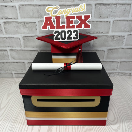 Black, Red, Old Gold, & White 10x10 Graduation Party Card Box