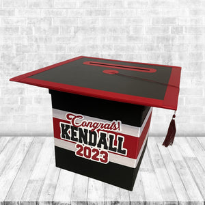 Black, Red, and White 8x8 Graduation Card Box Style 1