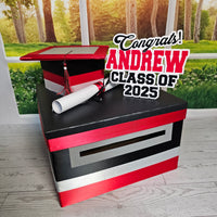Graduation Card Box - Black, Red, Gray 10x10