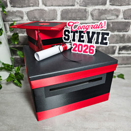 Black, Red, and White Grad Card Box, 10x10x6