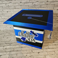 Large Graduation Cap Card Box - Black, Royal Blue, White 10x10x10
