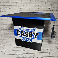 Black, Royal Blue, & White Grad Card Box, Style 1
