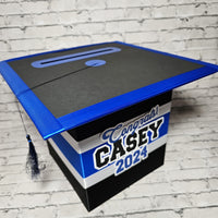 Graduation Cap Card Box - Black, Royal Blue, White 8x8 Style 1
