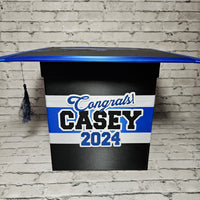 Graduation Cap Card Box - Black, Royal Blue, White 8x8 Style 1
